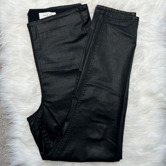 RAG & BONE Coated Black Pants Womens Size Large High Rise Pull On Baddie Rocker - Picture 1 of 6